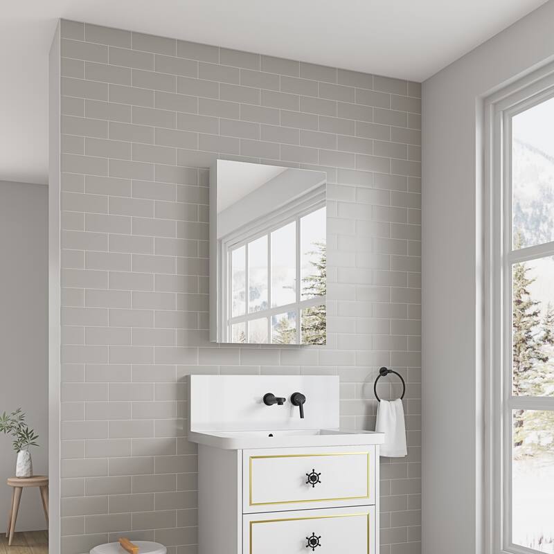 Frameless Bathroom Medicine Cabinet with Beveled Mirror Edges, Left Opening Door, Soft-Closing Hinges - 20X30 in Left opening door - White + Engineered Wood