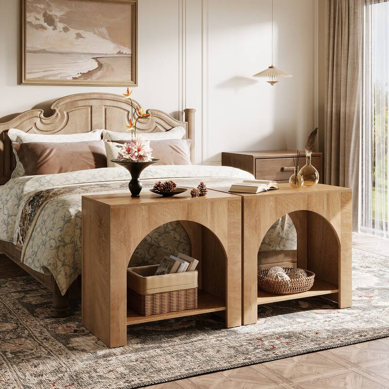 Nightstand, 2 Tiers Side Table with Storage Shelf, Farmhouse Bedside Table End Table for Bedroom