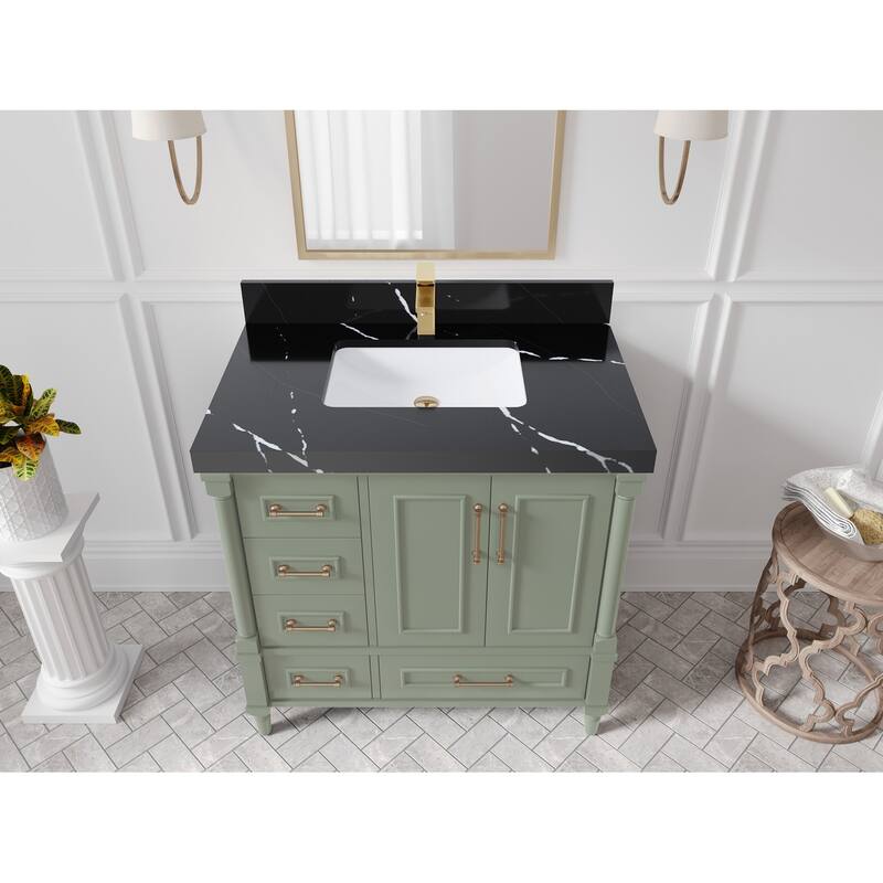 Willow Collections 36 in. W x 22 in. D Reeded Aberdeen Center Right Offset Sink Bathroom Vanity with Countertop