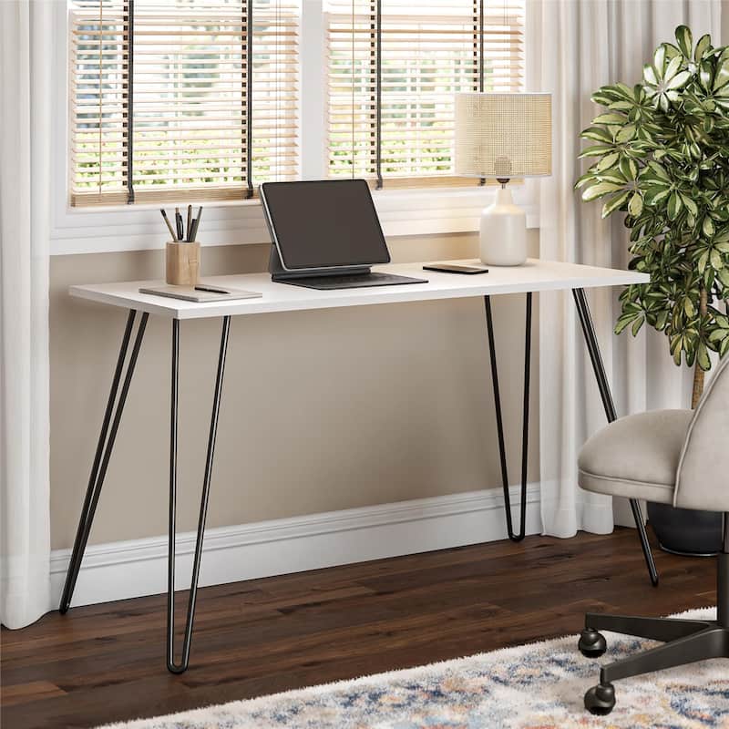 Anmytek Hairpin Leg Desk Modern Minimalist Computer Table Black Metal Home Office Workstation - White