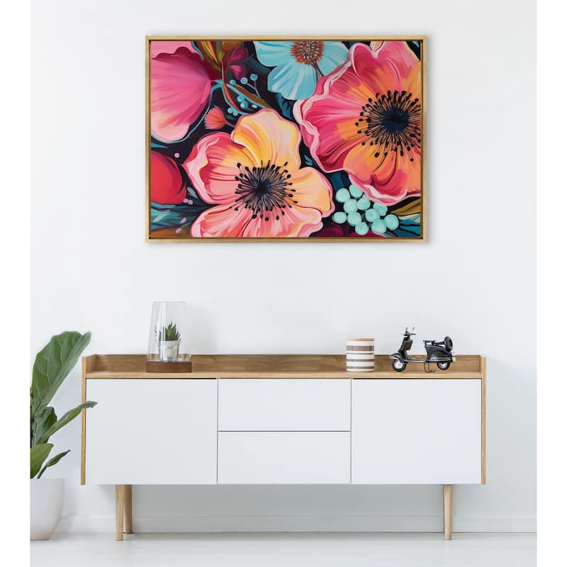 Kate and Laurel Sylvie Preppy Boho Aesthetic Colorful Floral Group Framed Canvas by The Creative Bunch Studio