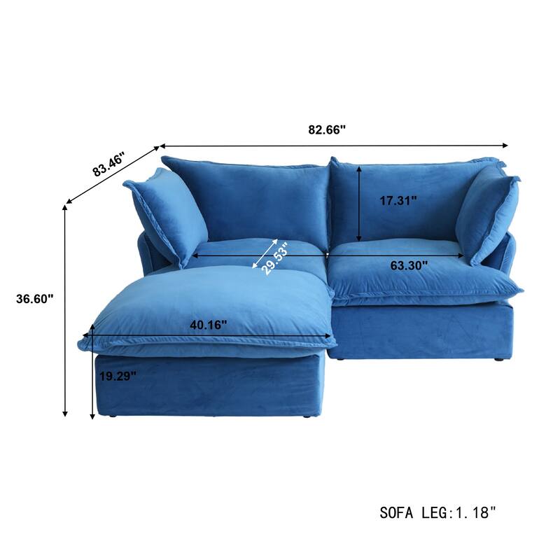 Velvet Loveseat Sofa with Ottoman for Living Room Apartment