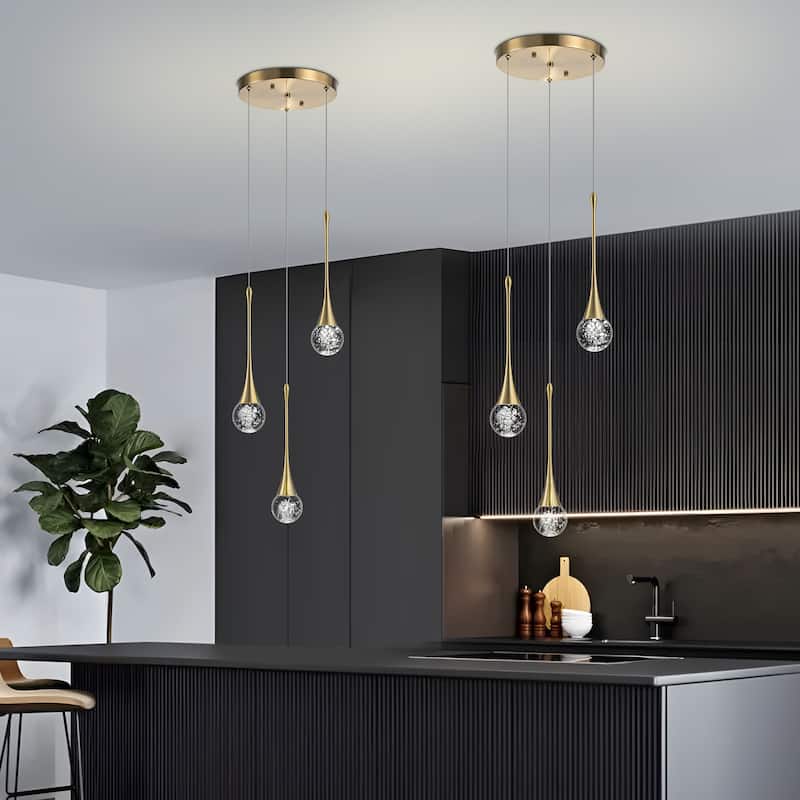 Starsky 3-Light LED 4500K Teardrop Crystal Cluster Pendant