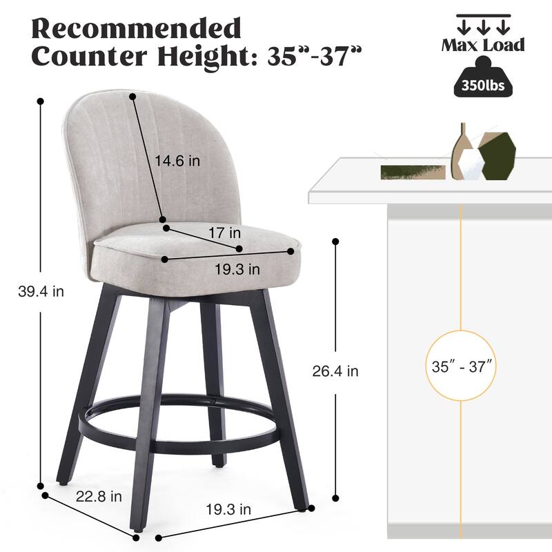 HOMYKA Swivel Bar Stool with Wood Legs Set of 2 - N/A