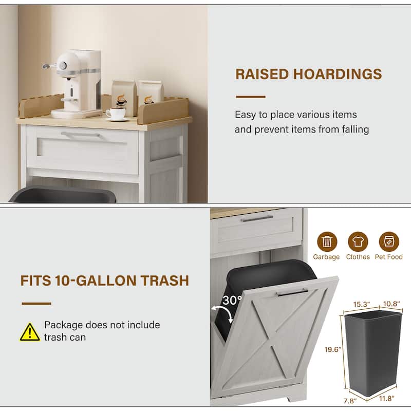 Kitchen Wooden Tilt Out Trash Can Cabinet Freestanding Trash Bin Holder