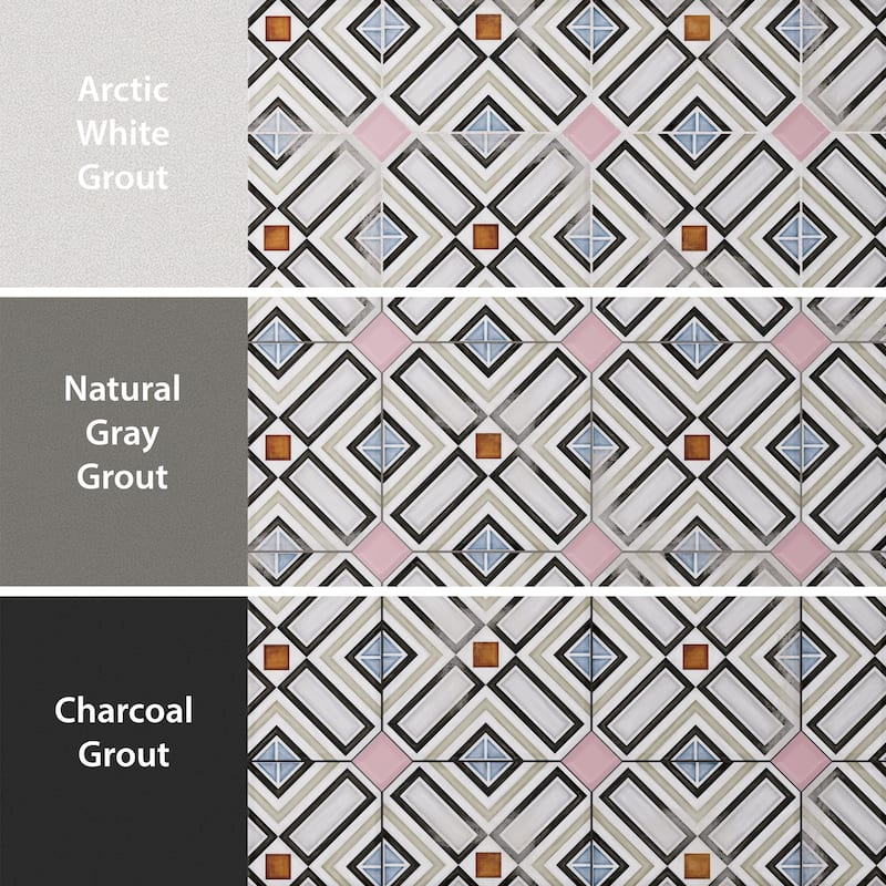 Merola Tile Vaudeville Octagon Deco Ritter with Taco Pink 7-7/8" x 7-7/8" Porcelain Floor and Wall Tile