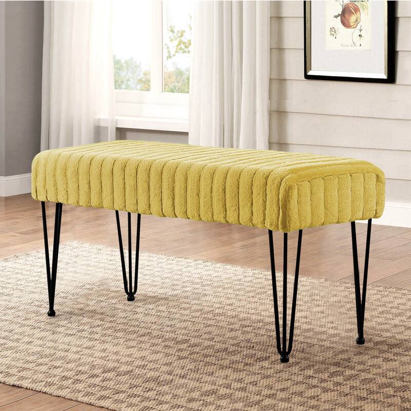 Serenta SuperMink Fauxfur Ottoman Bench - 46" x 16" x 22" - Jojoba Yellow