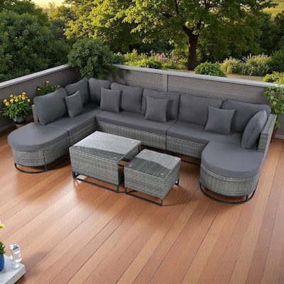 7-Pieces Outdoor Rattan Modular Sectional Sofa Set with Coffee Table, Free Combination