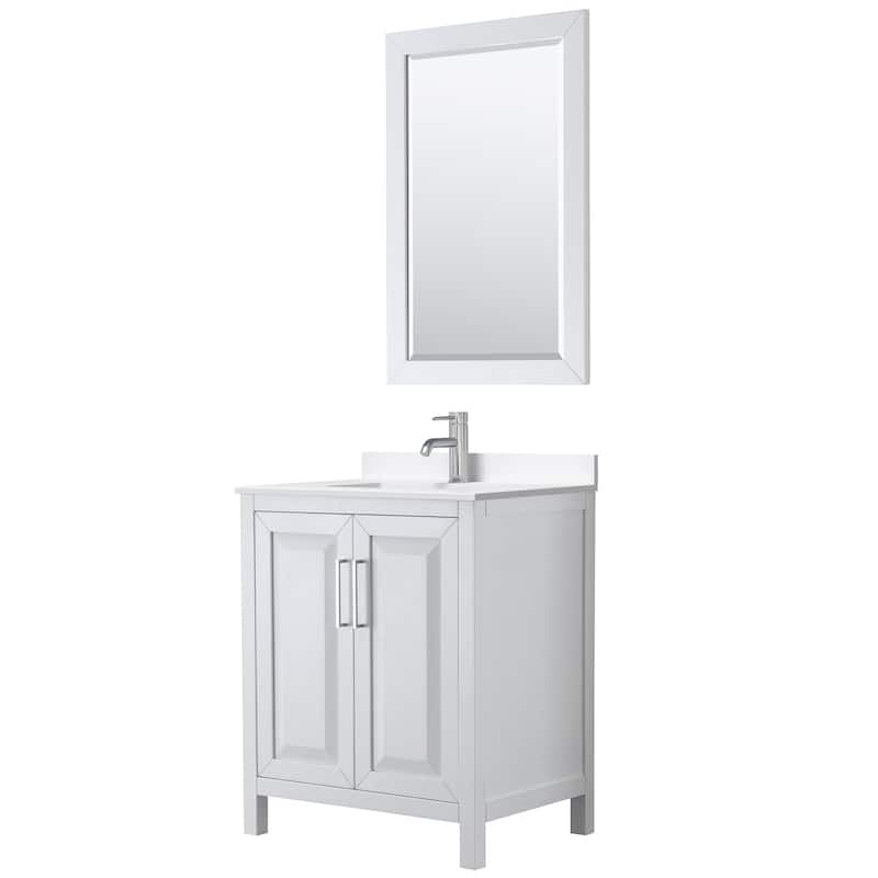 Daria 30-inch Single Vanity, Single Hole Quartz Top, 24-inch Mirror - White, Chrome Trim, White Quartz Top
