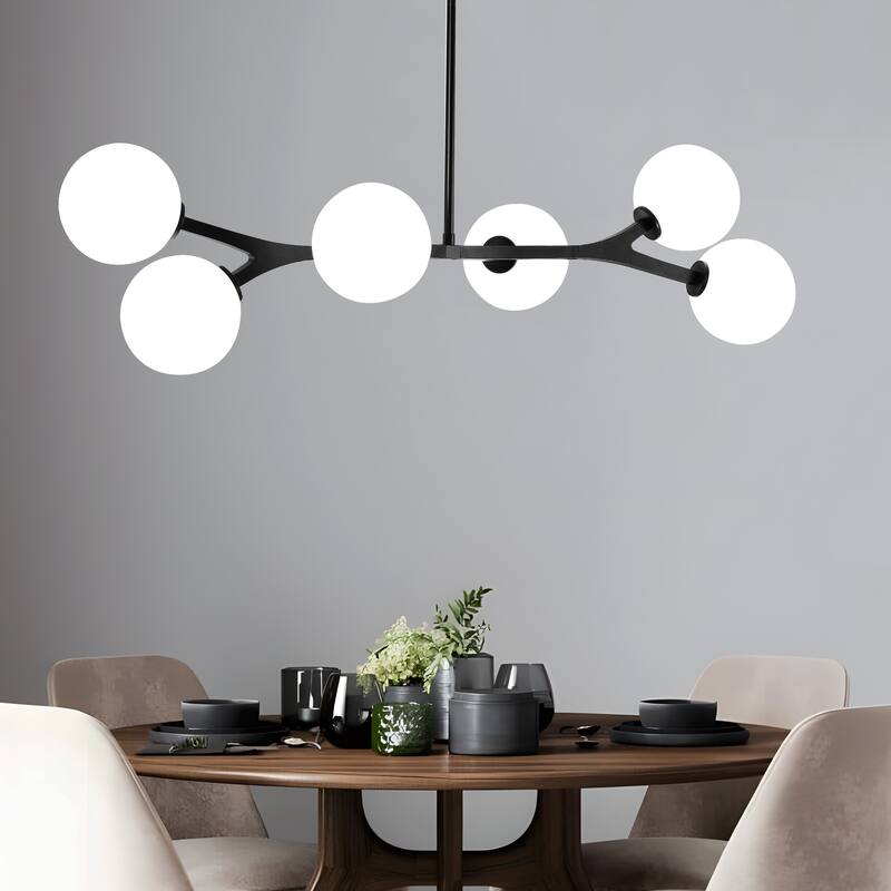 Dimmable Modern Chandelier for Dining Room with Frosted Glass Shade - 6-Light - Black