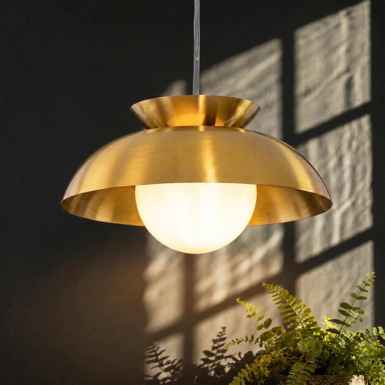 1-Light Antique Brass Finish Metal Modern Pendant Light Fixture with Opal Glass Shade for Dining Room or Kitchen Island