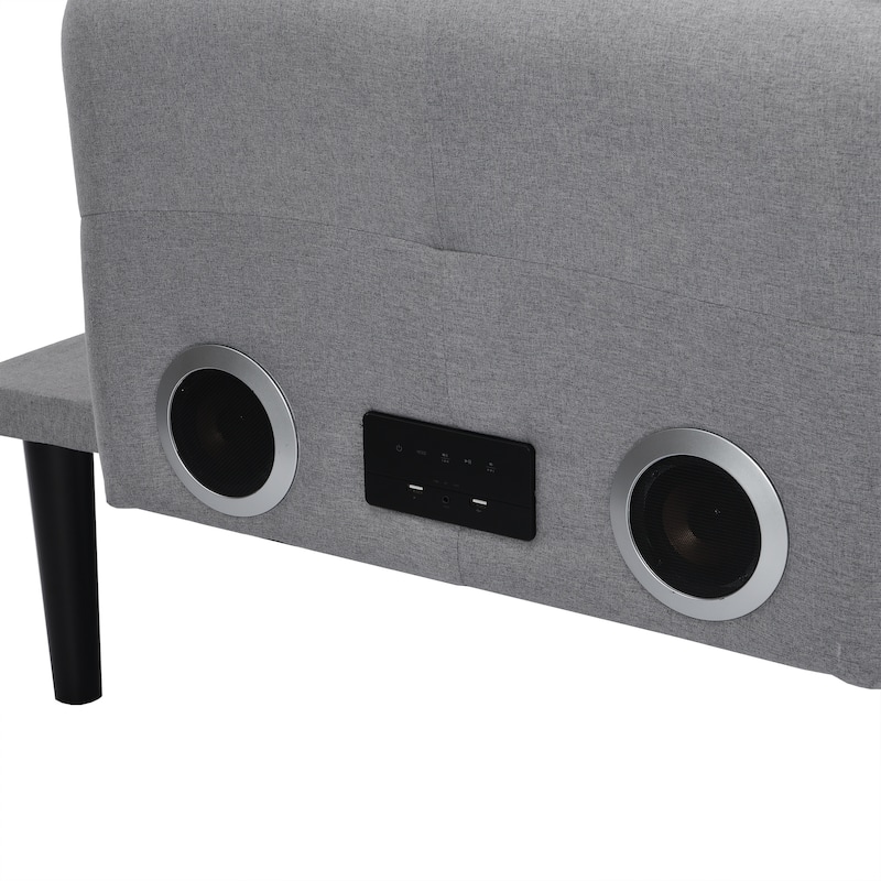 Convertible Sofa Bed with Wireless Audio Transmission, Linen Lounge Sofa Bed with 2 Speakers, Love Seat Couches
