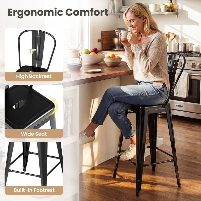 Gymax Metal Bar Stools Set of 4 24'' Counter Height Barstools w/