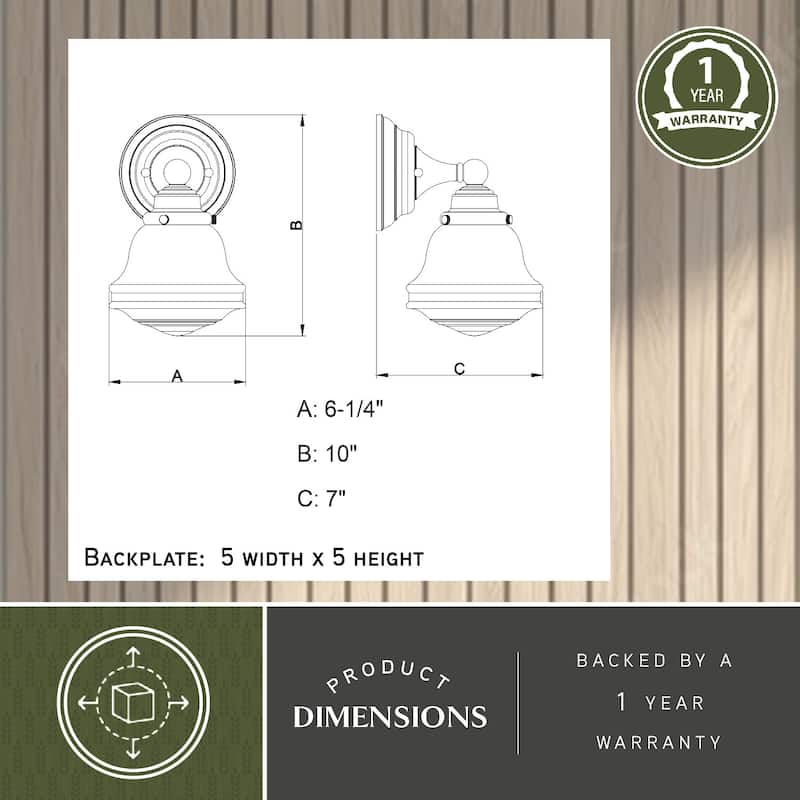 Huntley 1-Light 6.75 in. W Satin Nickel Bathroom Vanity Lighting Fixture, White Schoolhouse Glass Globe, Wall Mounted Sconce