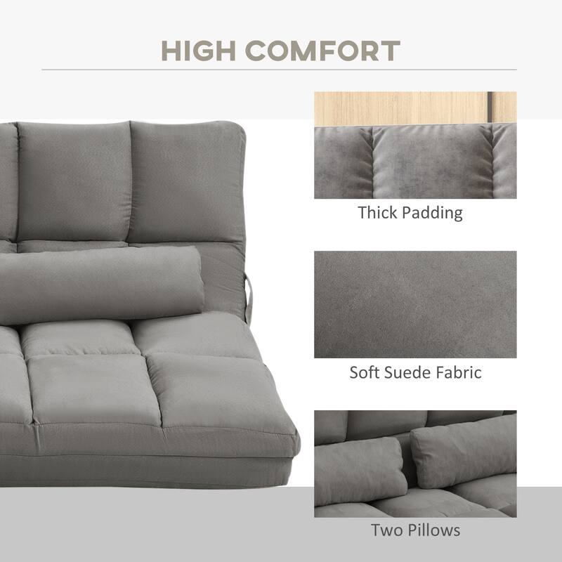 Convertible Floor Sofa Chair, Folding Couch Bed, Guest Chaise Lounge with 2 Pillows, Adjustable Backrest and Headrest, D