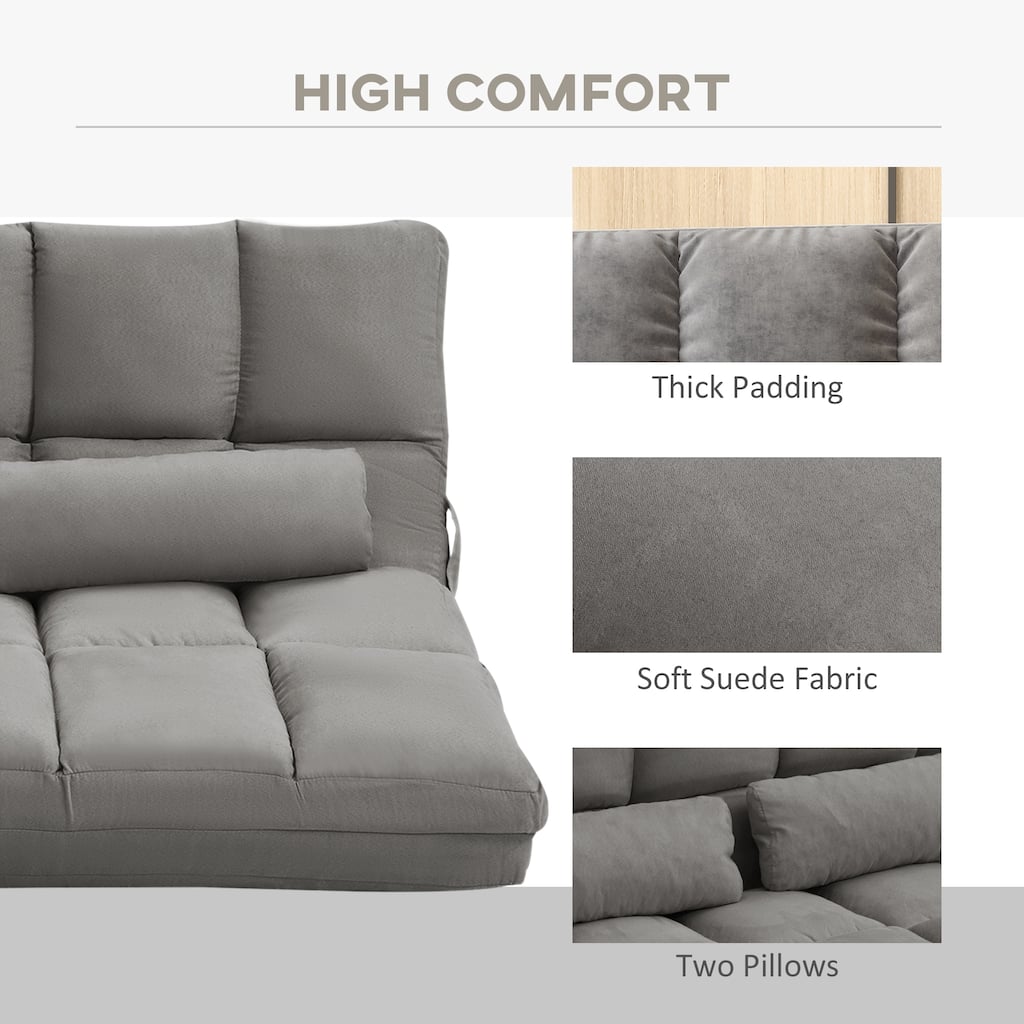 Convertible Floor Sofa Chair, Folding Couch Bed, Guest Chaise Lounge with 2 Pillows, Adjustable Backrest and Headrest, D