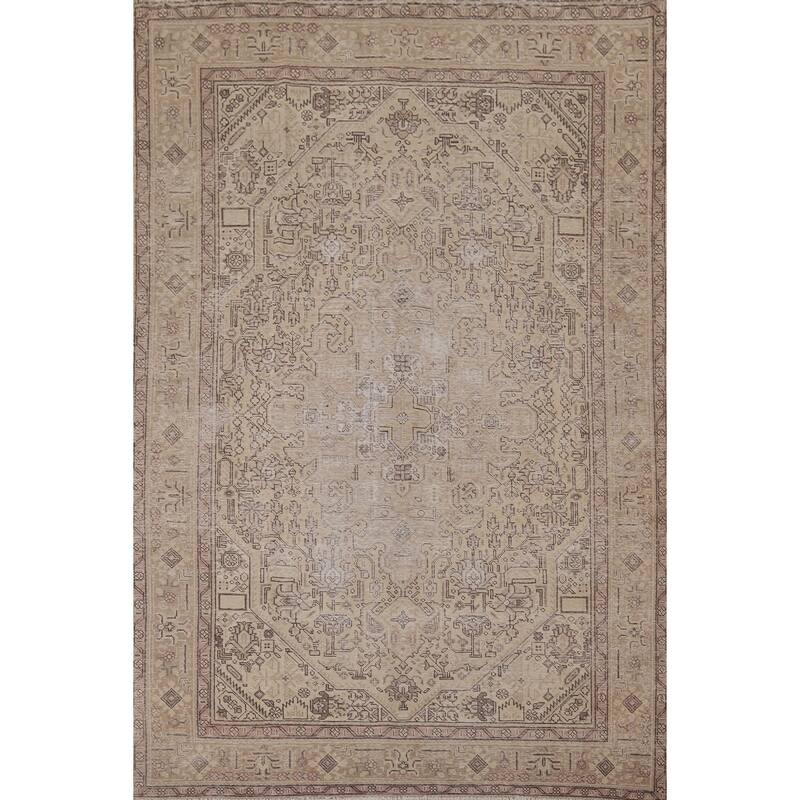Distressed Tabriz Vintage Persian Area Rug Hand-Knotted Wool Carpet - 6'4" x 9'6"