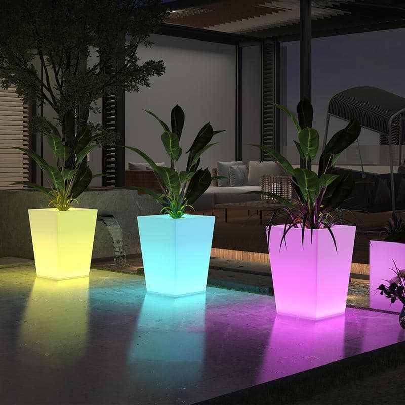 Mixoy Changing Colors LED Lighting Flower Pot,Rechargeable Light Up Cordless Outdoor Furniture for Party,Ambiance LED Furniture