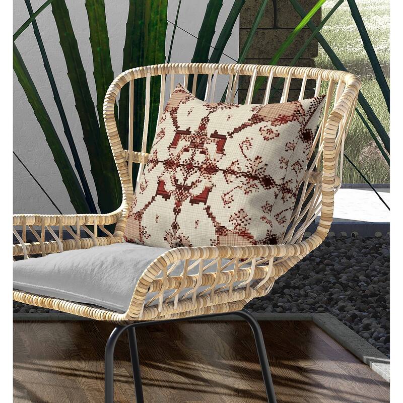 Gridded Blossom Indoor/Outdoor Reversible Throw Pillow Beige and Brown