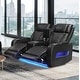 preview thumbnail 1 of 16, Jazz 74"W Leather Aire Power Reclining Loveseat w/Power Headrest, Bluetooth Speakers, LED, USB Ports, Storage & Cupholders Black
