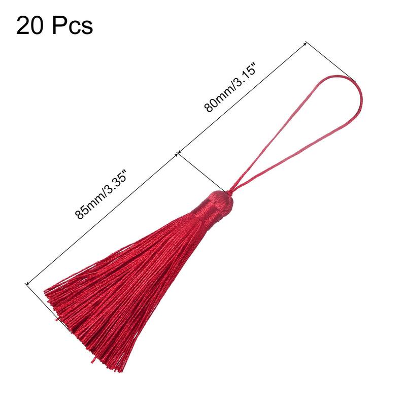 6.5" Silky Bookmark Tassels with Loop for DIY Craft Accessory, 20Pcs Wine Red - Wine Red - Wine Red
