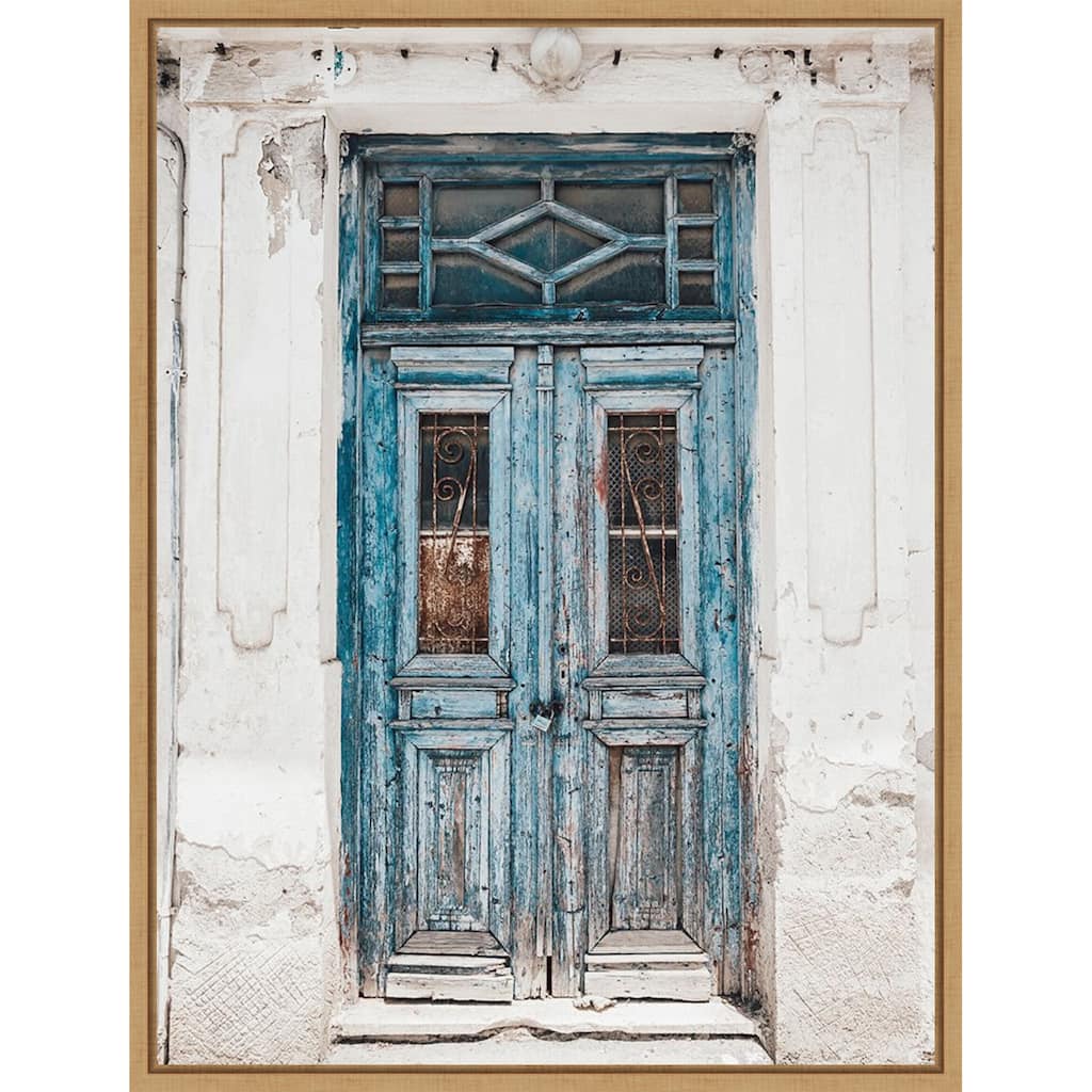 Blue Door Naxos by Bella Eve Framed Canvas Wall Art Print - Sylvie Natural