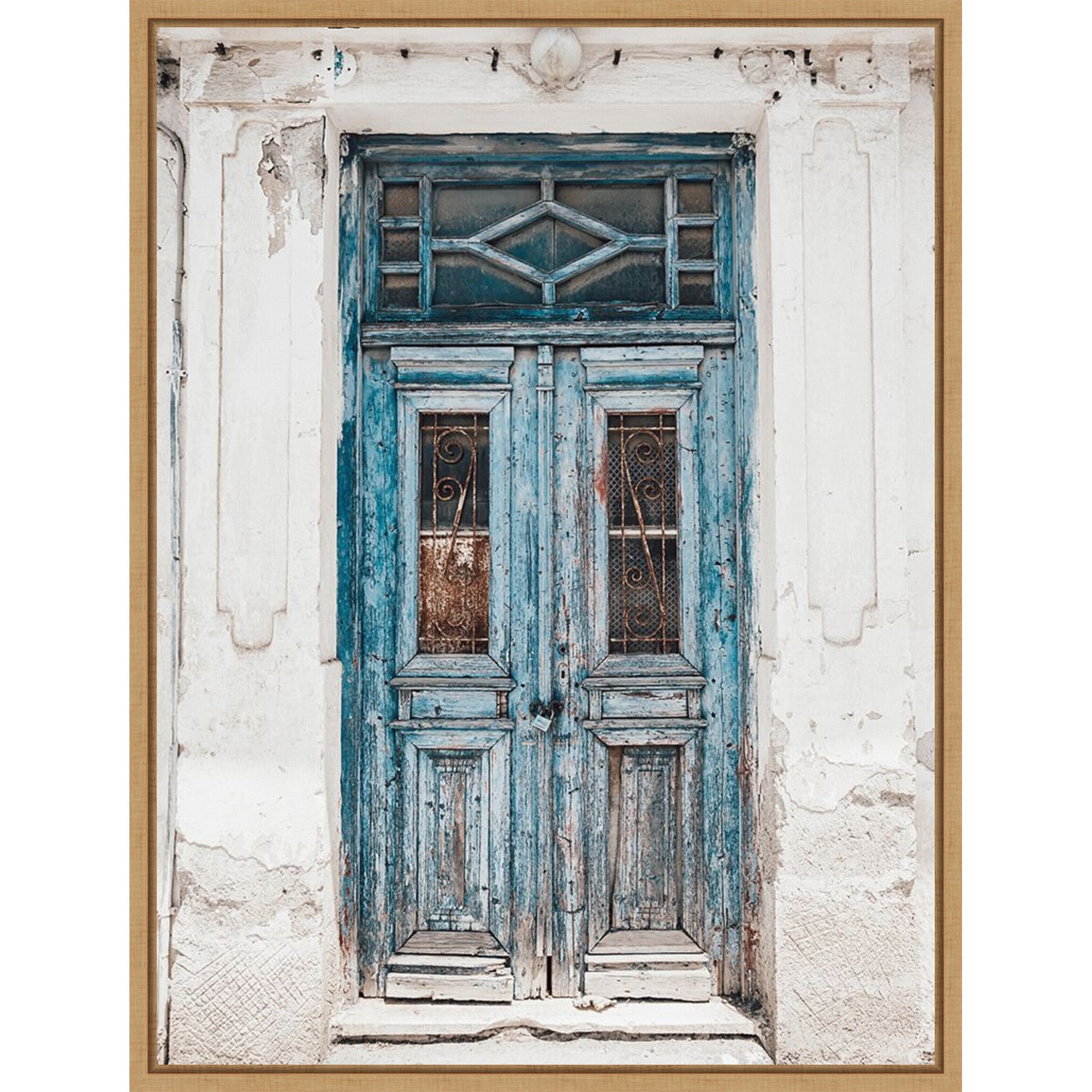 Blue Door Naxos by Bella Eve Framed Canvas Wall Art Print - Sylvie Natural