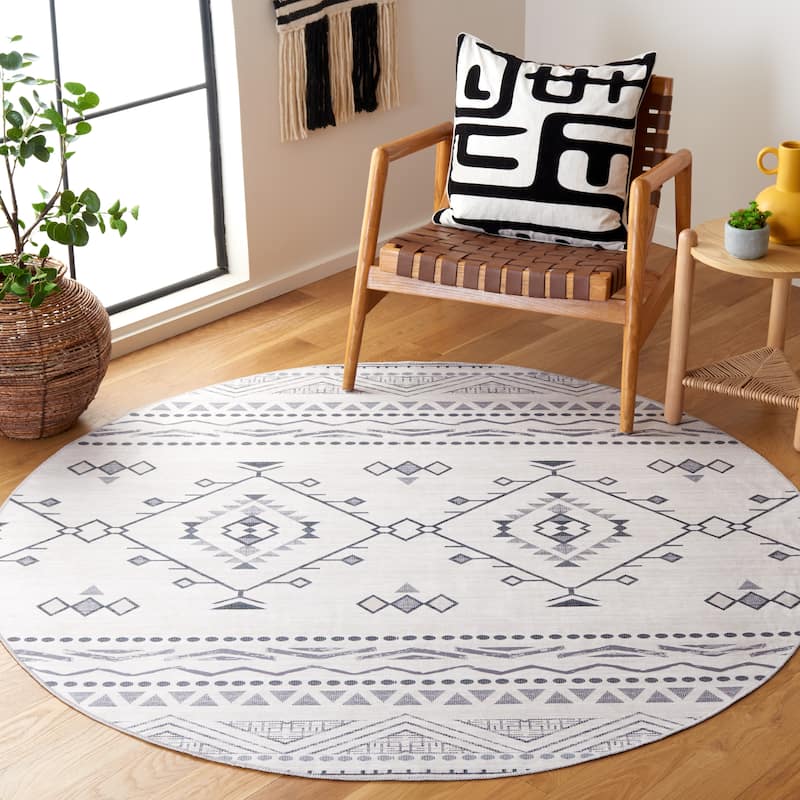 SAFAVIEH Arizona Cvita Vintage Machine Washable Rug - 6' Round - Beige/Charcoal