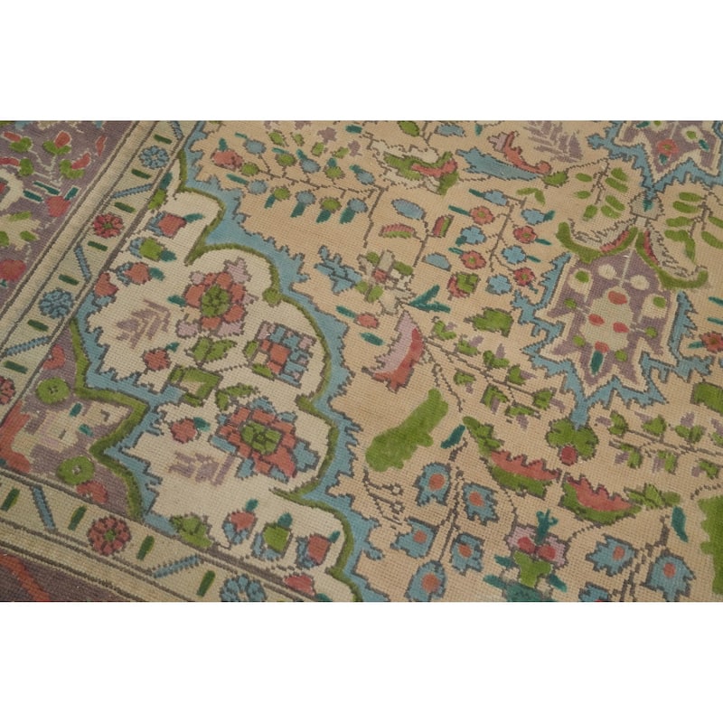 Hand Knotted Oriental 100% Wool Carpet Traditional Floral Beige & Ivories Tabriz Area Rug - 9' 9'' X 6' 5''