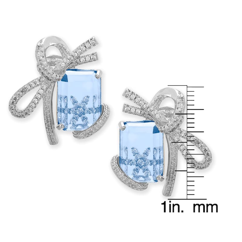 Victoria Townsend Silver Plated Blue Emerald Cut Cubic Zirconia Bow Earring