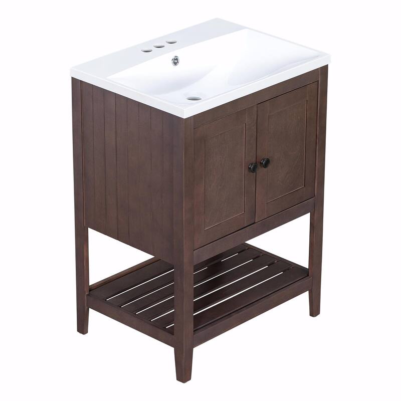 24" Bathroom Vanity with Ceramic Sink and Open Shelf
