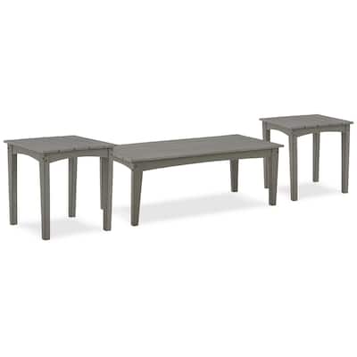 Signature Design by Ashley Visola Gray 3-Piece Outdoor Occasional Table Package - 48"W x 24"D x 18"H