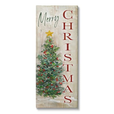 Stupell Merry Christmas Greeting Festive Rustic Holiday Tree Canvas Wall Art - Green