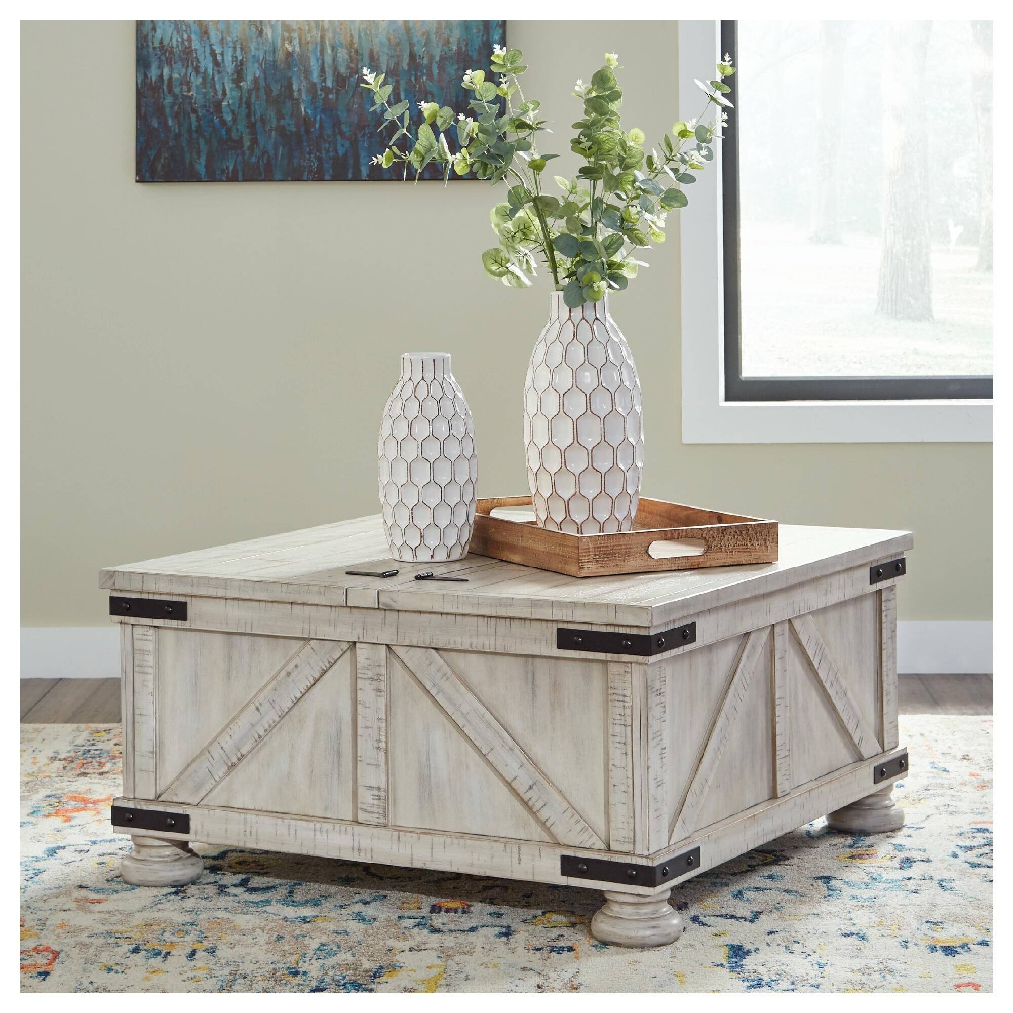 Signature Design by Ashley Carynhurst Whitewash Storage Coffee Table - 36" W x 36" D x 18.25" H