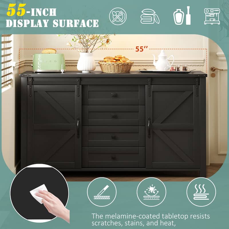 55.1-Inch Sideboard with Storage - Black