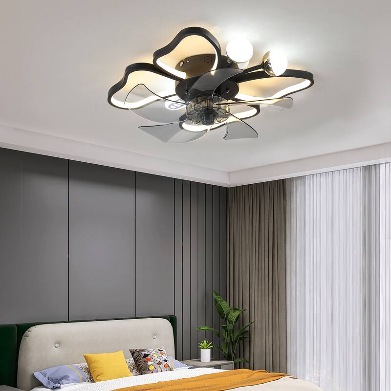 Oaks Aura 20in. Modern Butterfly Flush Mount Ceiling Fan with Light for Bedroom,6-Speed Low Profile Ceiling Fan With Remote