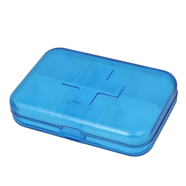 Plastic Portable 6 Compartments Pill Storage Box Case Container Clear Blue