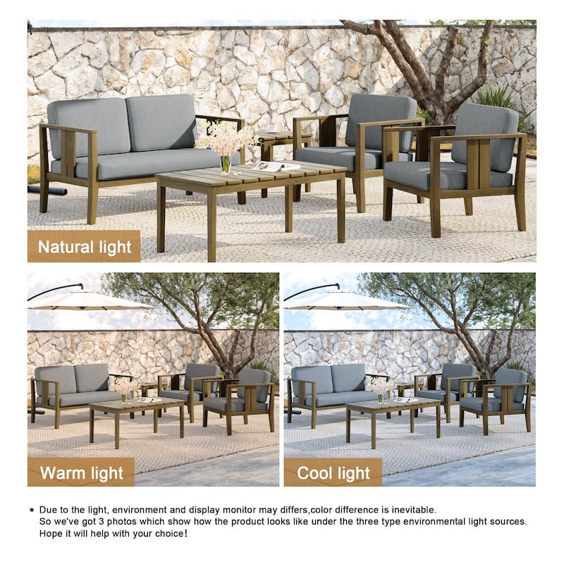 5-Piece Teak Wood Outdoor Conversation Set