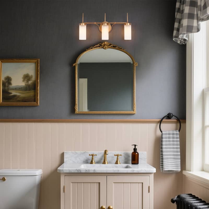 Modern Gold 3-Light Linear Bathroom Vanity Lights Frosted Glass Wall Sconces - 22" L x 5" W x 11" H