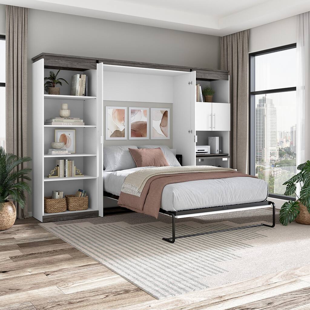 Orion Full Murphy Bed with Storage and Fold-Out Desk (120W) by Bestar ...