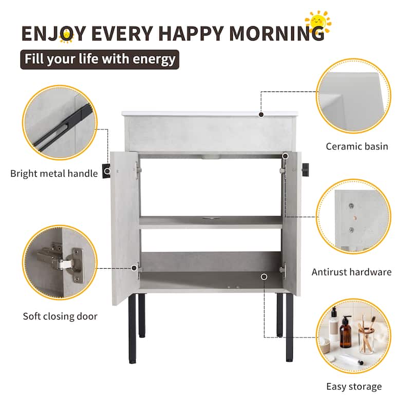 Beingnext 24"/30"/36" Bathroom Vanity with Sink, Freestanding/Floating Bathroom Vanity with Soft Close Door and Adjustable Shelf