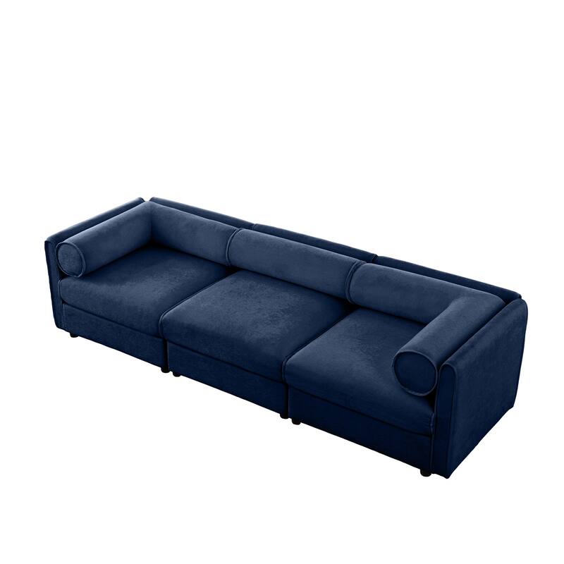 Modern 3 Deep Seat Modular Sofa with Storage, Cylindrical Backrest & Armrests