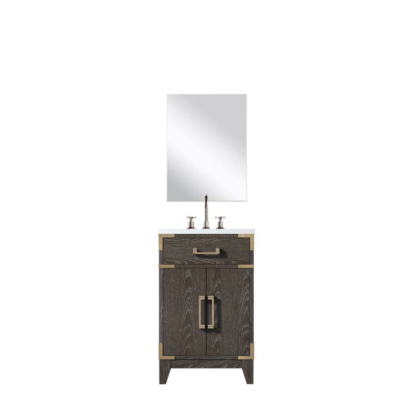 20 in. Black Oak Vanity with Acrylic Countertop, 18 in. Mirror, and Chrome Gooseneck Faucet Set - Compact Bathroom Sink - 20 in W Wood  Acrylic Countertop - Brown Oak