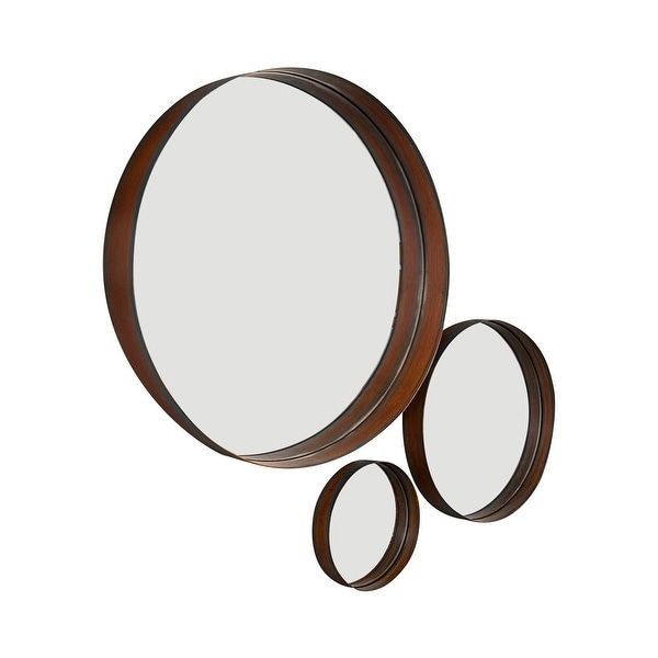 Offex Banded Round Decorative Copper Mirror - Set of 3