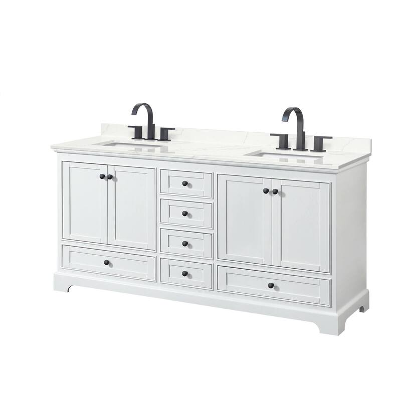 Wyndham Collection WCS202072D-QTZ-US3MXX Deborah 72" Free Standing - White / Giotto Quartz Top / Matte Black Hardware