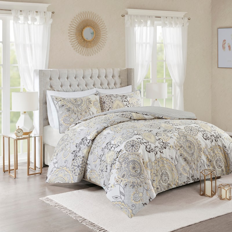 Madison Park Loleta 3 Piece Cotton Floral Printed Reversible Duvet Cover Set (Insert Excluded)
