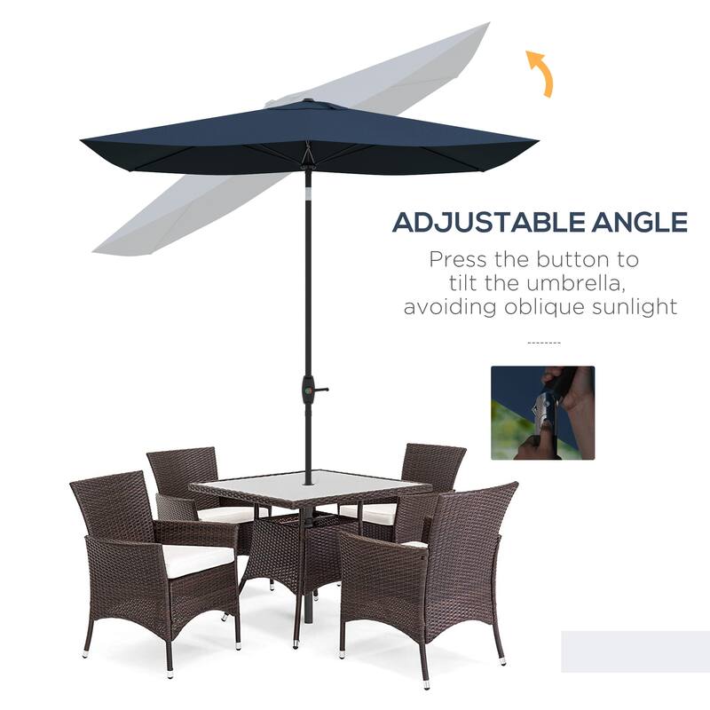 Rectangular Market Umbrella, Patio Outdoor Table Umbrella with Crank and Push Button Tilt, for Garden Backyard Pool Blue