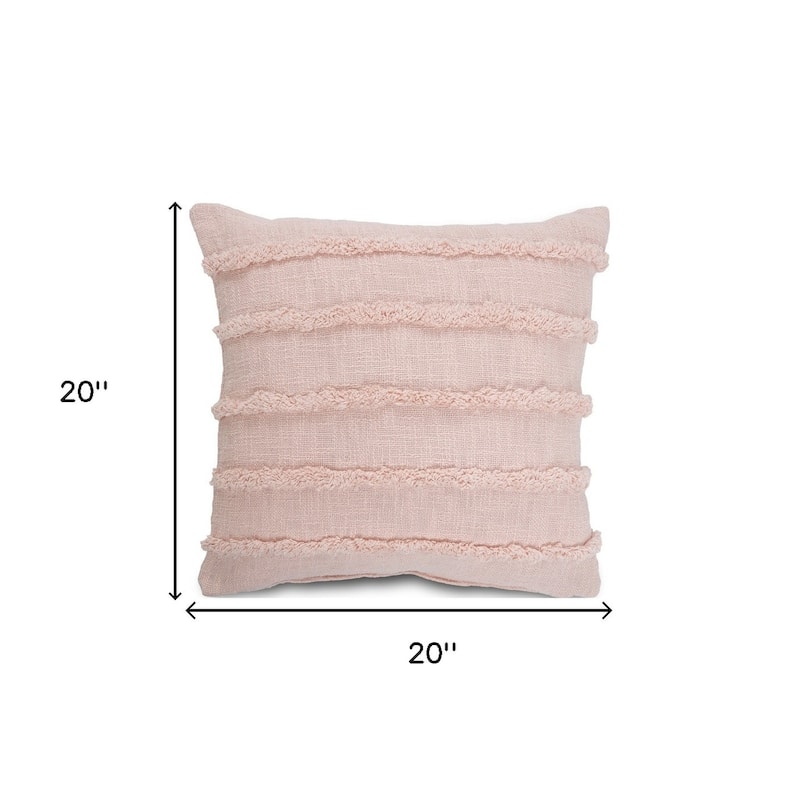 Set of Two Pink Ribbed Cotton Throw Pillows With Fringe