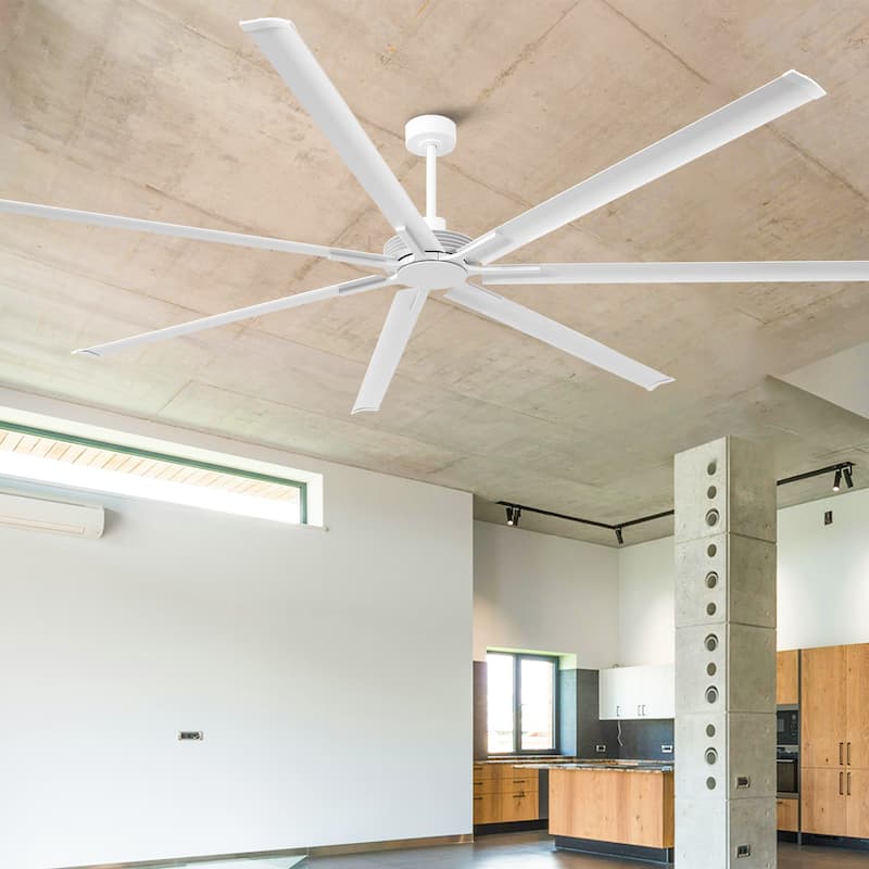 84" Industrial Aluminum Warehouse Black Extra Large Ceiling Fan with Remote - White