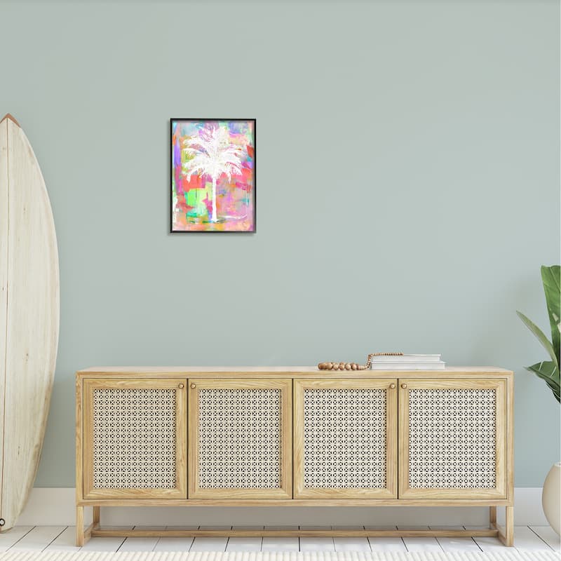 Stupell Bold Blocked Background Tropical White Palm Tree Framed Wall Art - Pink